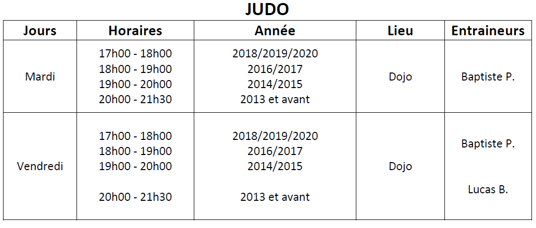 Heures judo